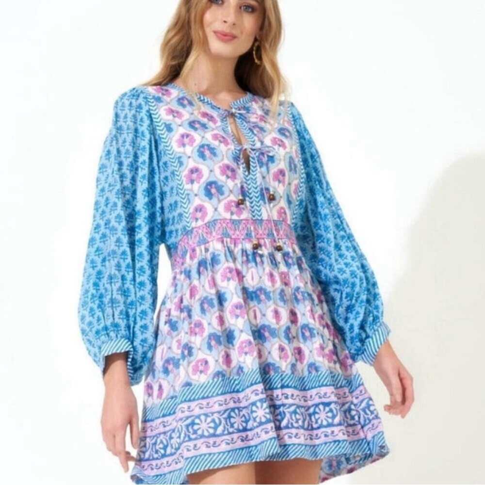 NWT: OLIPHANT Tie Front Balloon Mini Size Small in Iris Blue